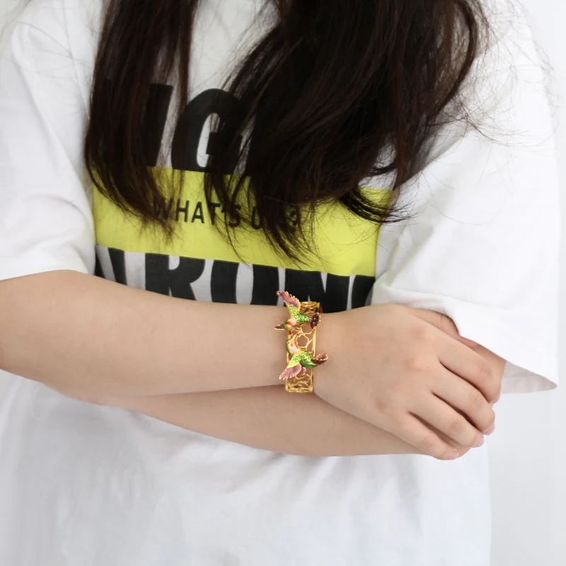 Gold Plated Enamel Fly-Birds Bracelet