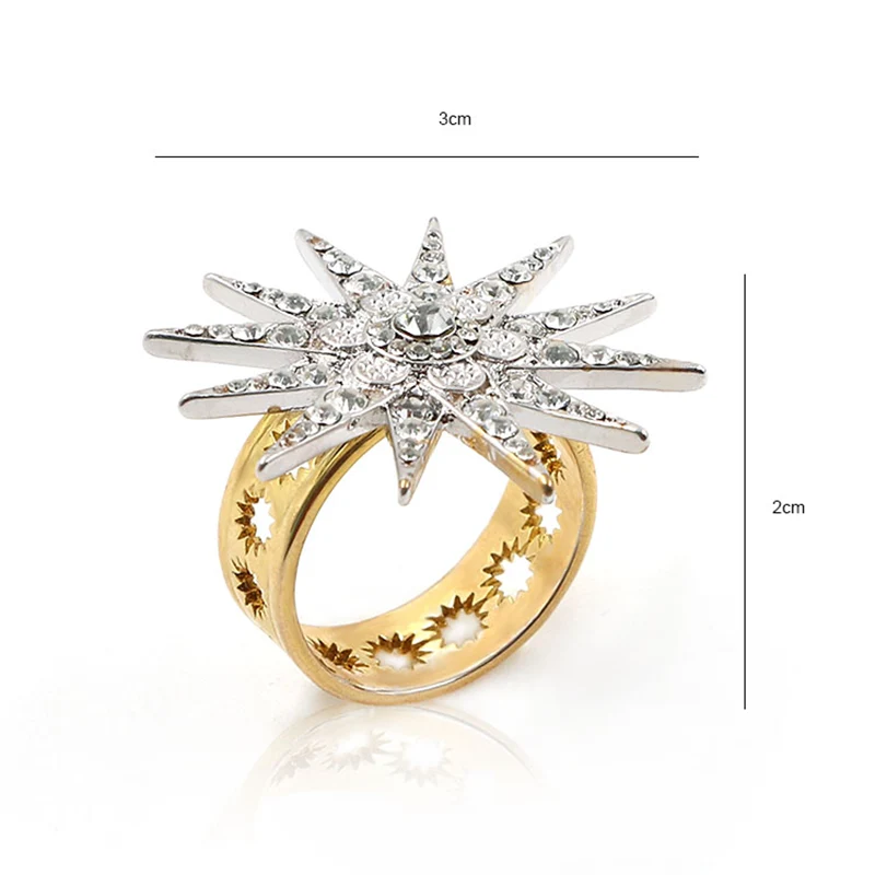 Two Color Tones Plated Brass Dome Star Ring