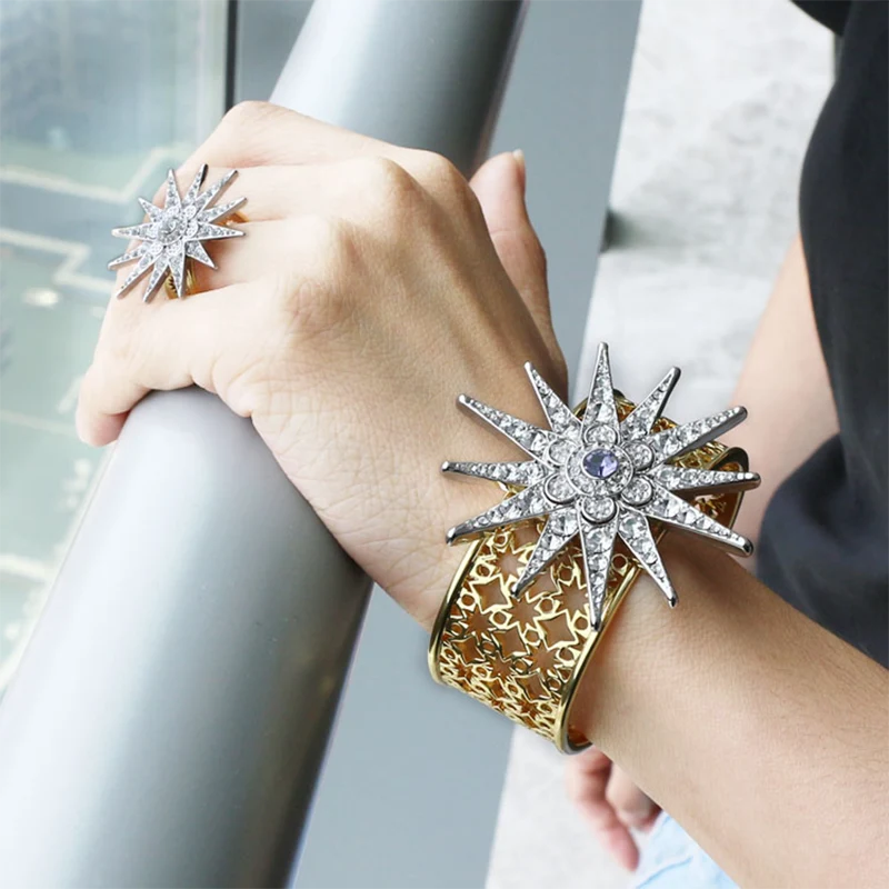 Two Color Tones Plated Brass Dome Star Ring