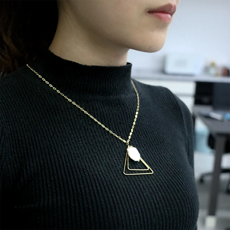 Baroque Pearls with Dangle Triangle Necklace