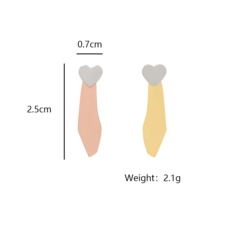 Heart and irregular shape brass plates earrings