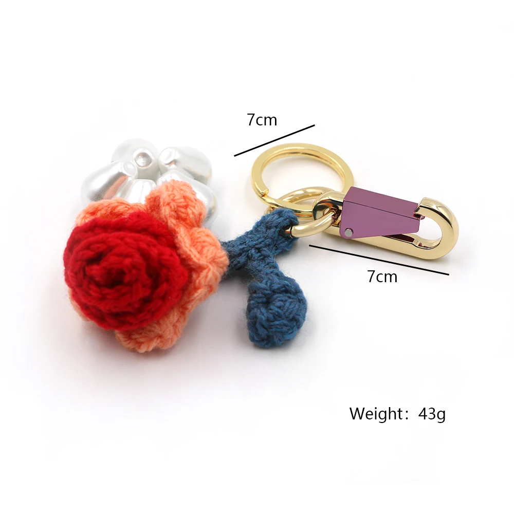 Colorful Crocheted Rose Keychain