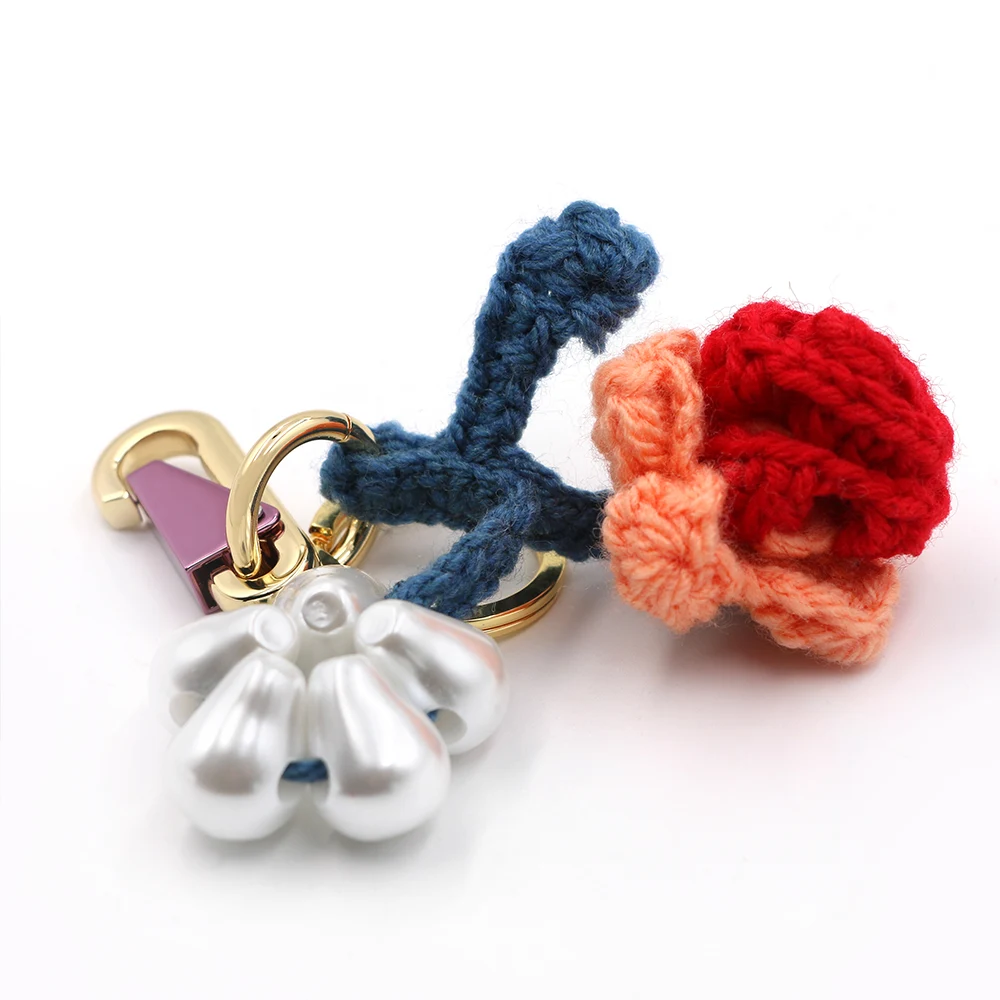 Colorful Crocheted Rose Keychain