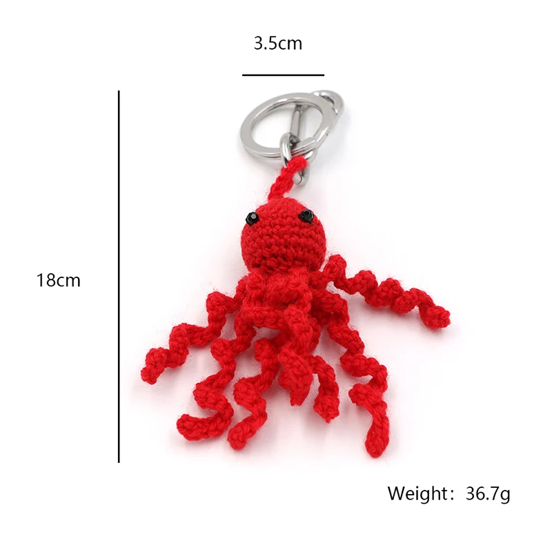 Red Fluffy Octopus Keychain
