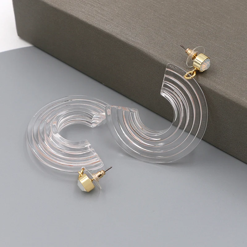 Transparent C Shape Acrylic With Moonstone Earrings